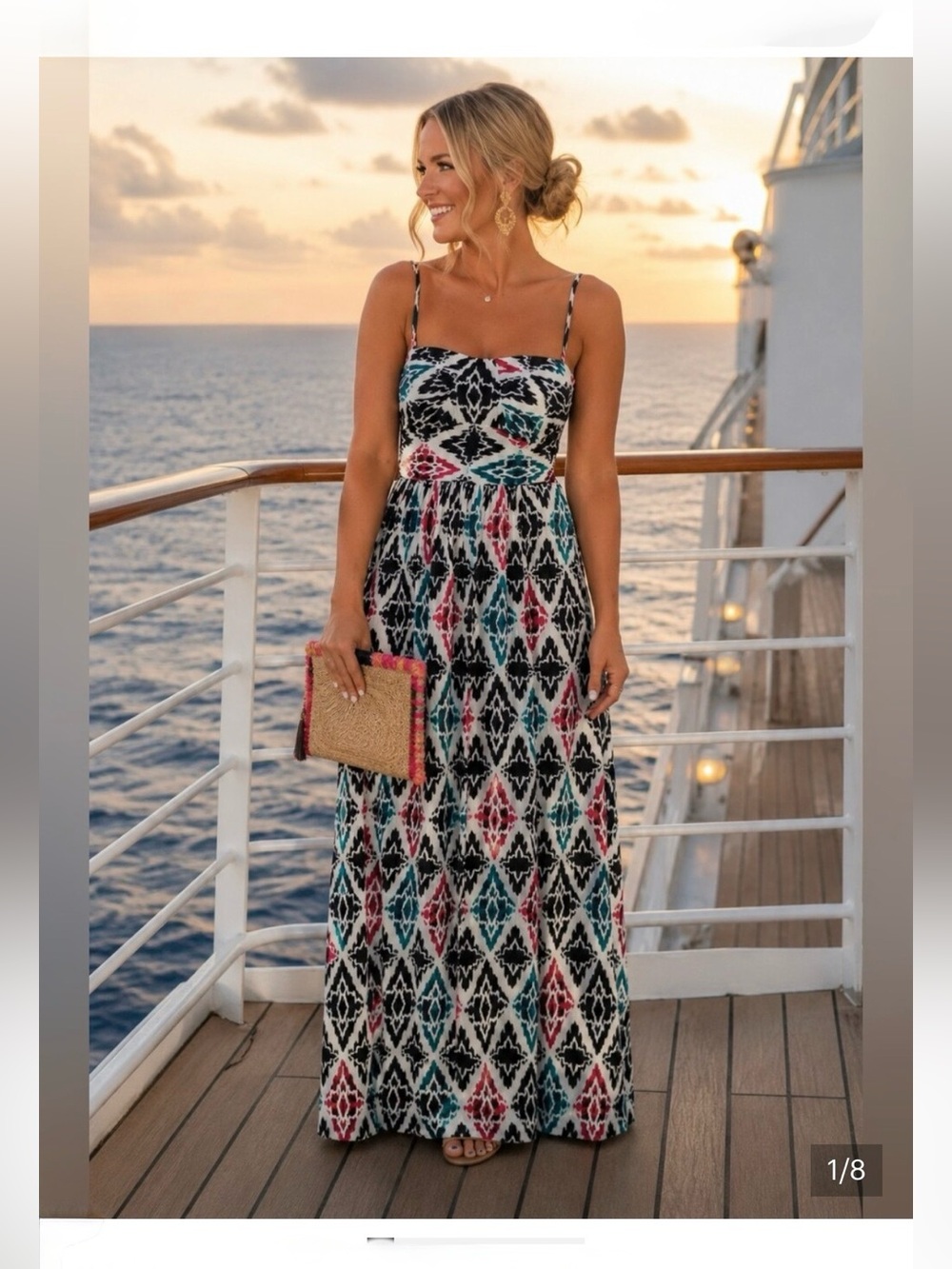 NWT Ann Taylor Multicolored Ikat Diamond Print Convertible Maxi Dress Size 00P